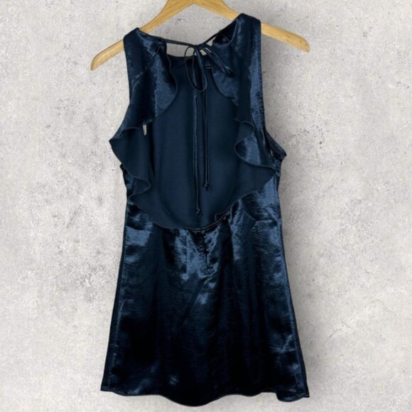 NWT Free People After Hours Slip Dress Blue Satin Size Small Ruffle Open Back S - Picture 13 of 16